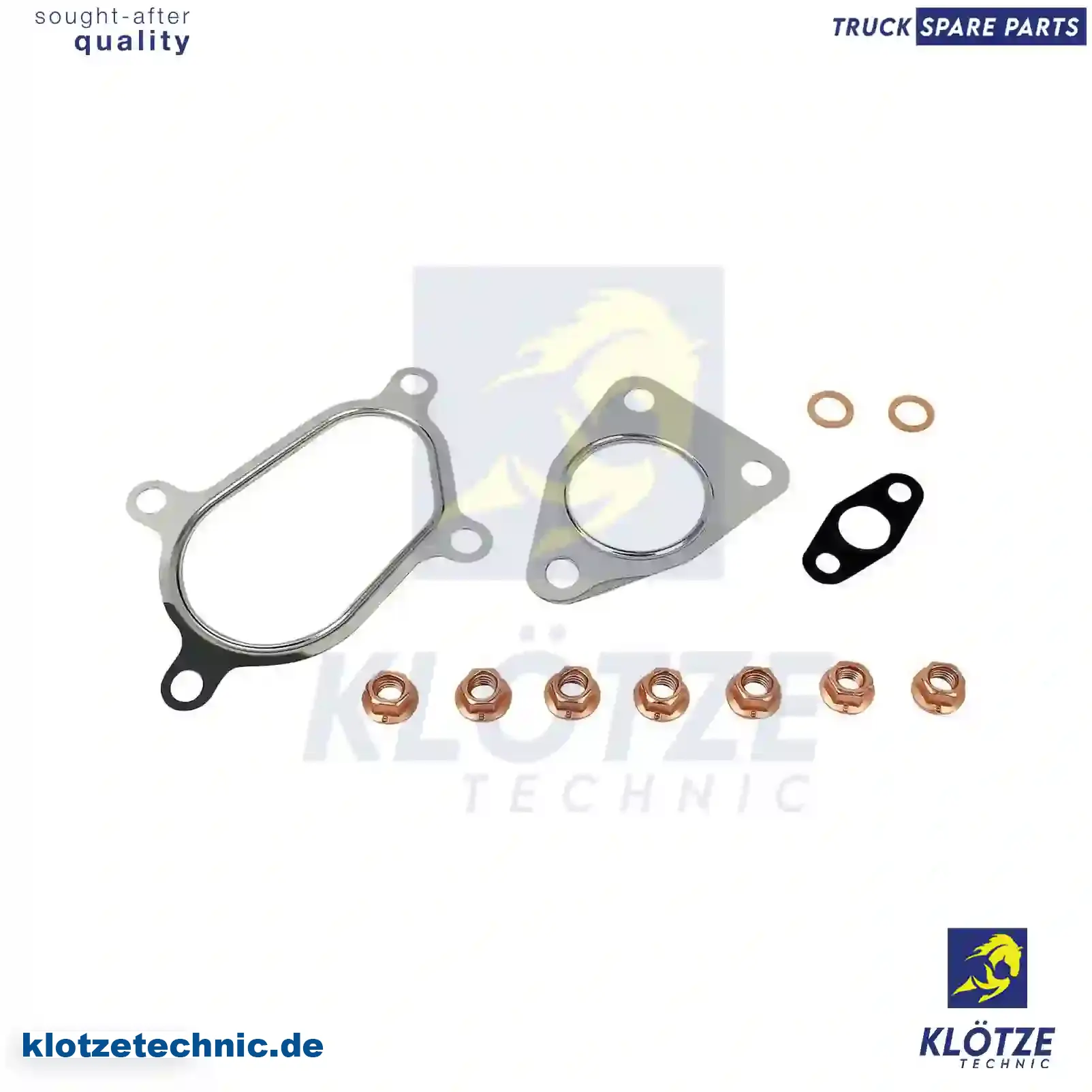 Gasket kit, turbocharger, 9112326S, 9201600S, 14411-00QACS, 1441100QAC, 4404326S, 4506118S, 7701473023S, 7701473756S, 7711134676S, 7711134972S, 8200060089S, 8200069567S, 8200100284S, 8200459493S, 8200683861S || Klötze Technic