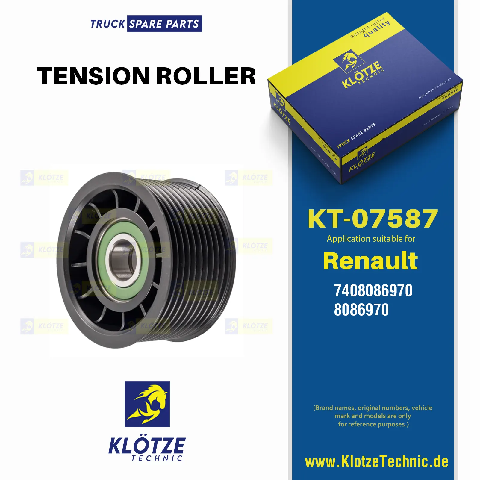 Tension roller, 7408086970, 8086970, ZG02143-0008 || Klötze Technic