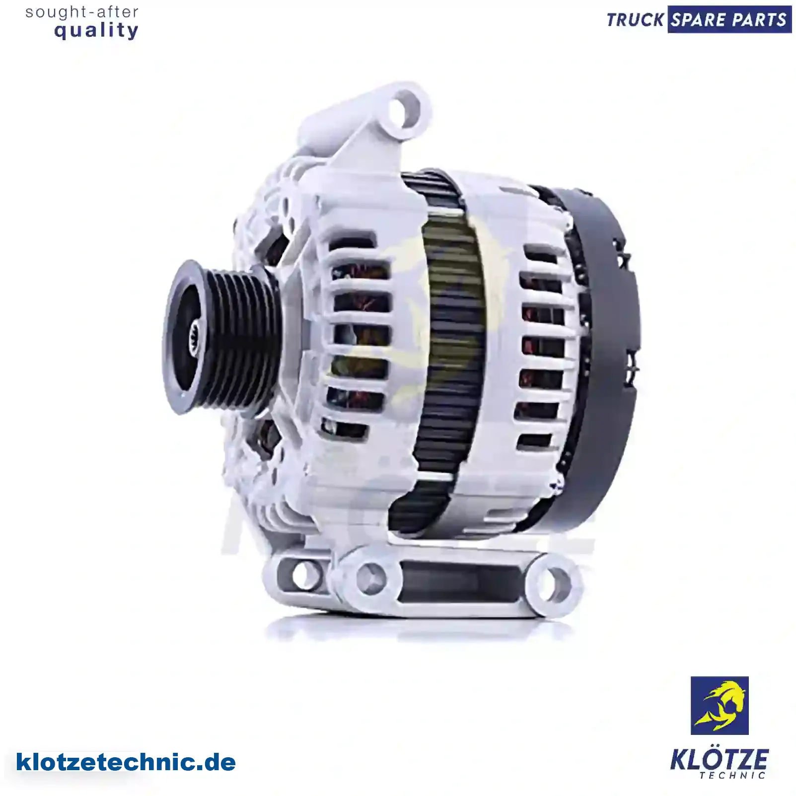 Alternator, with pulley, 5705EA, 9658144680, 9659918080, 9676143580, 9658144680, 9659918080, 967614358, 9658144680, 9659918080, 9676143580, 1404791, 1572736, 1581843, 1712779, 1747021, 6C1T-10300-BD, 6C1T1-0300-BA, 6C1T1-0300-BB, 6C1T1-0300-BC, 6C1T10300B, AC1T-10300-BA, AC1T-10300-BB, 5705EA, 9658144680, 9659918080, 9676143580 || Klötze Technic