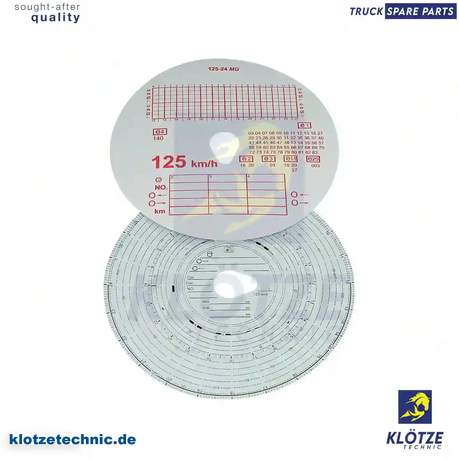 Tachograph disc set, 1 day, 125 km/h, 0069877, 1321443, 69877, 01904292, 1904292, 81271030017, 81271030024, 81271030029, 81271030047, 81271030053, 81271030055, A5000559268, 5001831507, 1112861, 352007, 1128281, 1696194, 1698229, 20400028, 3985719, ZG20195-0008 || Klötze Technic