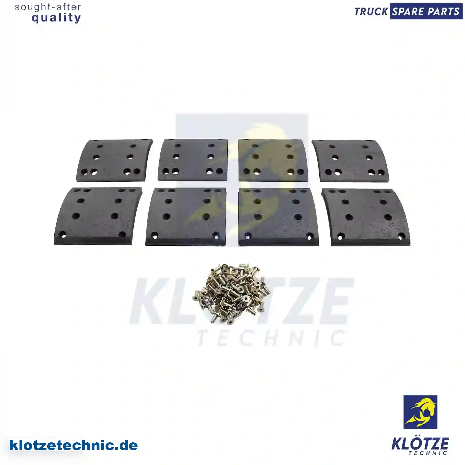 Drum brake lining kit, axle kit, 81502200524, 81502200551, 81502200664, 81502200665, 81502210058, 81502210181, 81502210219, 81502210441, 81502210451, 81502210526, 81502210645, 81502210771, 81502210784, 81502210809, 81502210850, 81502210855, 81502210906, 81502210908, 81502210949, 81502216077, 81502216097, 81502216114, 0004211530, 3464239610, 6174231111, 6174231211, 6174231330, 6174232711, 6174235110, 6174235111, 6174235911, 6174236011, 6174236311, 6174236411, 6174237111, 6174239311, 6594232510, 6594234110, MBLK2200, 2V5698511A, ZG50450-0008 || Klötze Technic