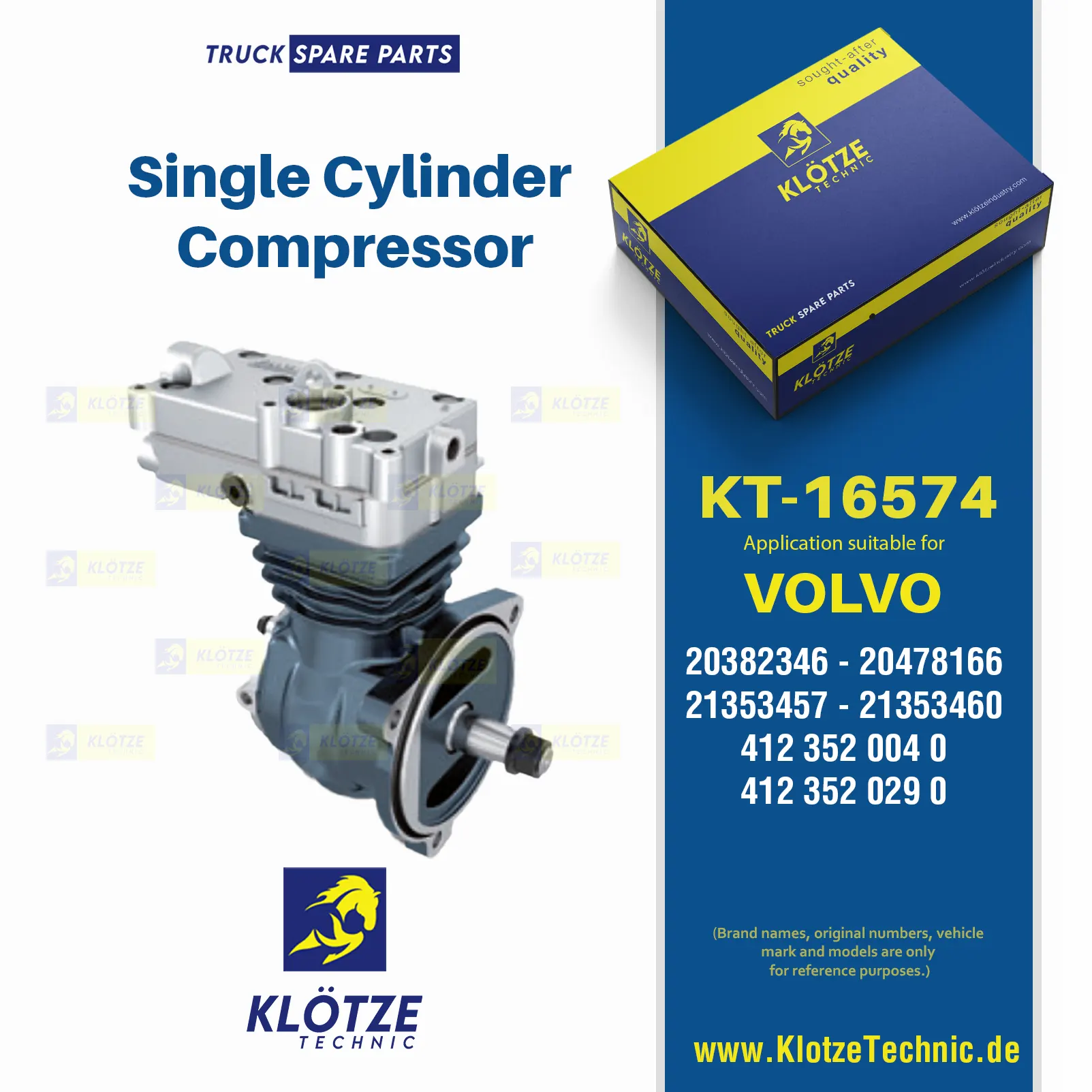 Compressor, 0020478166, 7421353457, 20382346, 20478166, 21353457, 85000116, 85009340 || Klötze Technic