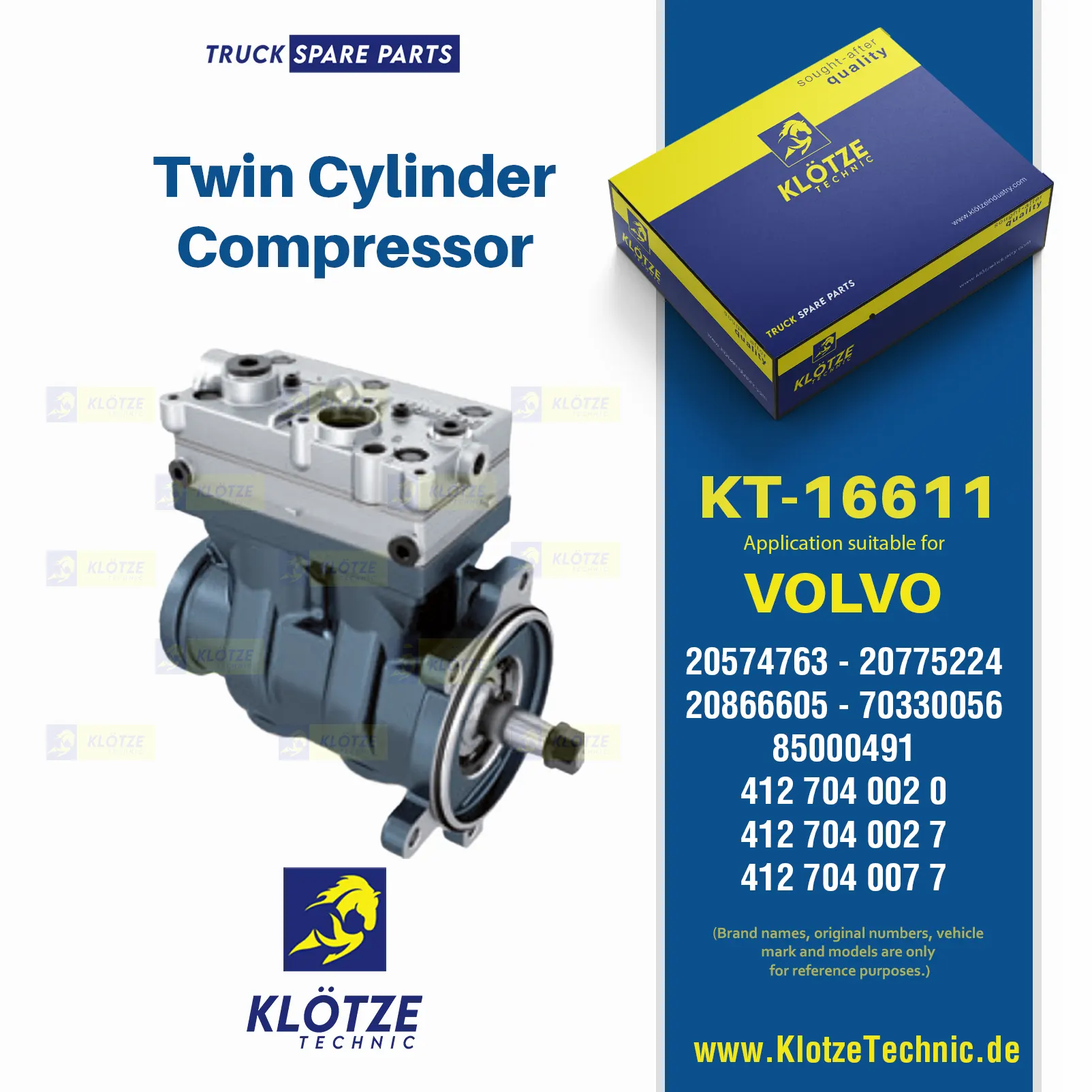 Compressor, 0020574763, 20574763, 20775224, 70330056 || Klötze Technic