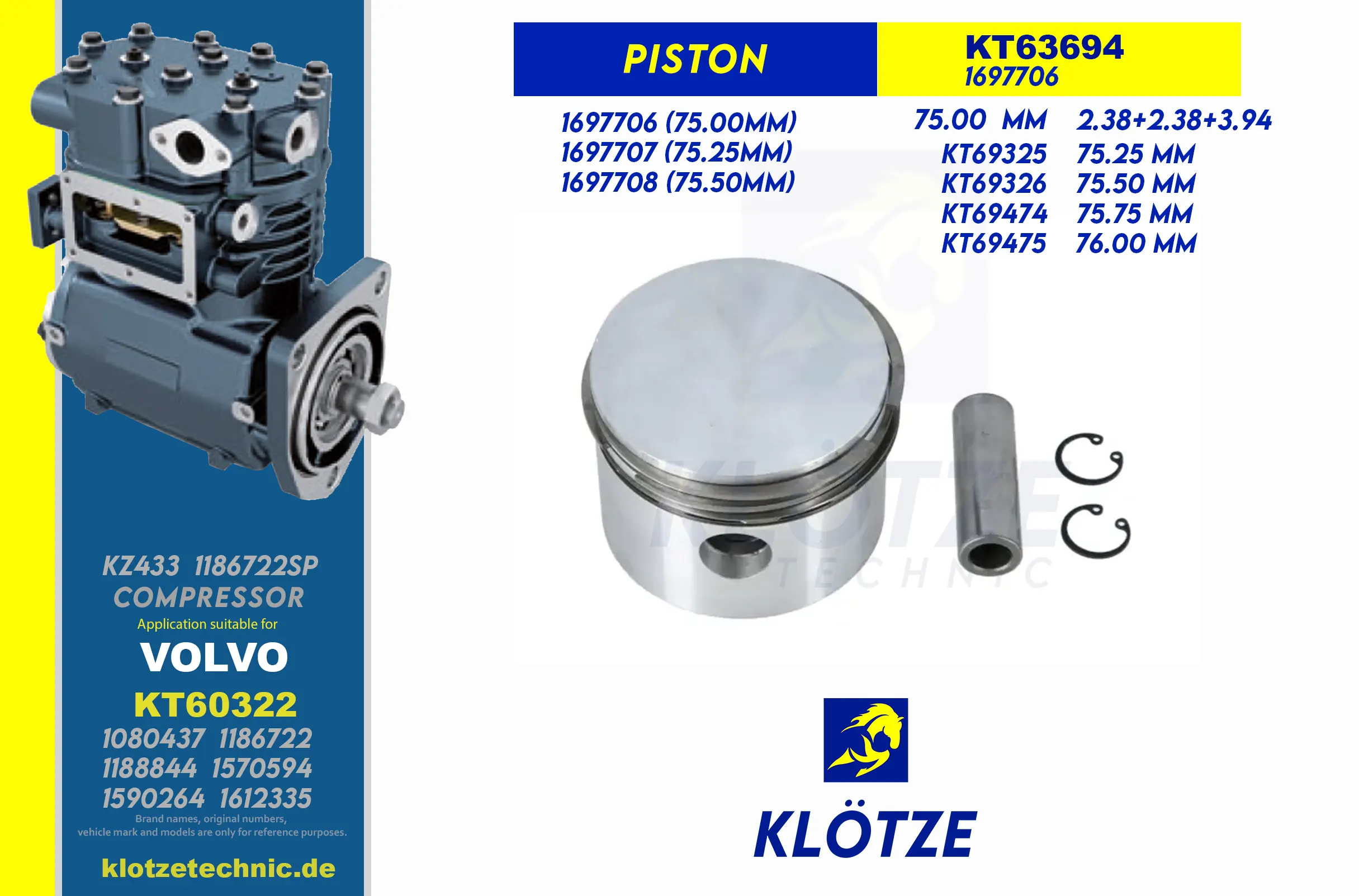 Ø75.00mm (STD) Compressor Piston,  || Klötze Technic