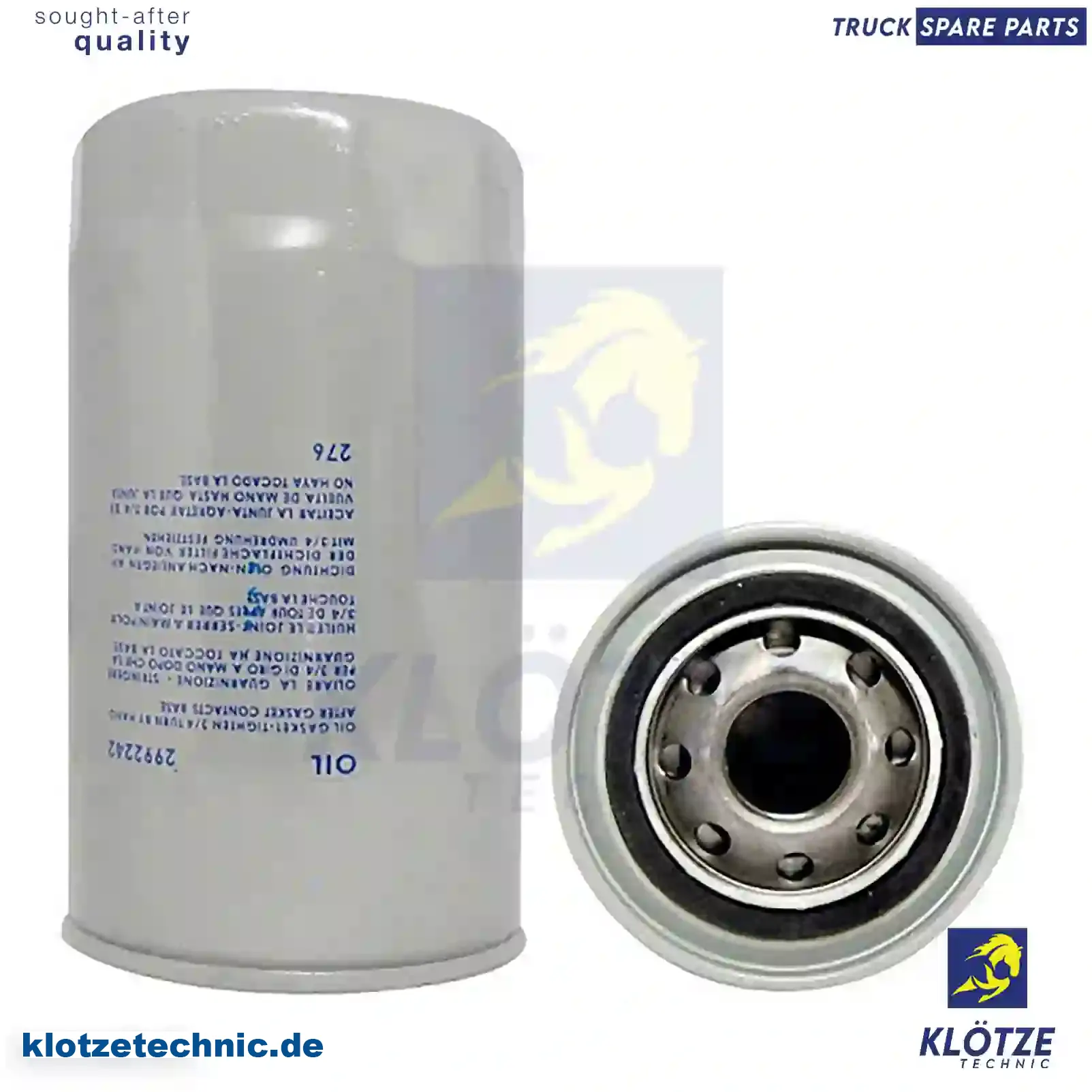 Oil filter, 72516587, 402040222, 489789800, Z489789800, 84228510, 87803261, 4897898, 4989314, LF1601500, 402040222, Z489789800, 1399494, 1529642, 1706238, DP010205, 02992242, 04899566, 504033399, 504074043, BG5X-6731-AA, 3329105, 02943401, 02992242, 04899566, 2992242, 503120785, 503621940, 504033399, 504074043, 504118385, 87646666, 0281012005, K1399494PAC, 323017850, 323017850, 87803260MP, 87803260, 15208-LA40A, 15208-LA40B, 384240, 5021192695, 7424993654, 0120390146, 0120390154, 4897898, 0705031567, 15208LA40A, 20276815, 41501316, 2R0115403, ZG01709-0008 || Klötze Technic Spare Part | Engine, Accelerator Pedal, Camshaft, Connecting Rod, Crankcase, Crankshaft, Cylinder Head, Engine Suspension Mountings, Exhaust Manifold, Exhaust Gas Recirculation, Filter Kits, Flywheel Housing, General Overhaul Kits, Engine, Intake Manifold, Oil Cleaner, Oil Cooler, Oil Filter, Oil Pump, Oil Sump, Piston & Liner, Sensor & Switch, Timing Case, Turbocharger, Cooling System, Belt Tensioner, Coolant Filter, Coolant Pipe, Corrosion Prevention Agent, Drive, Expansion Tank, Fan, Intercooler, Monitors & Gauges, Radiator, Thermostat, V-Belt / Timing belt, Water Pump, Fuel System, Electronical Injector Unit, Feed Pump, Fuel Filter, cpl., Fuel Gauge Sender,  Fuel Line, Fuel Pump, Fuel Tank, Injection Line Kit, Injection Pump, Exhaust System, Clutch & Pedal, Gearbox, Propeller Shaft, Axles, Brake System, Hubs & Wheels, Suspension, Leaf Spring, Universal Parts / Accessories, Steering, Electrical System, Cabin