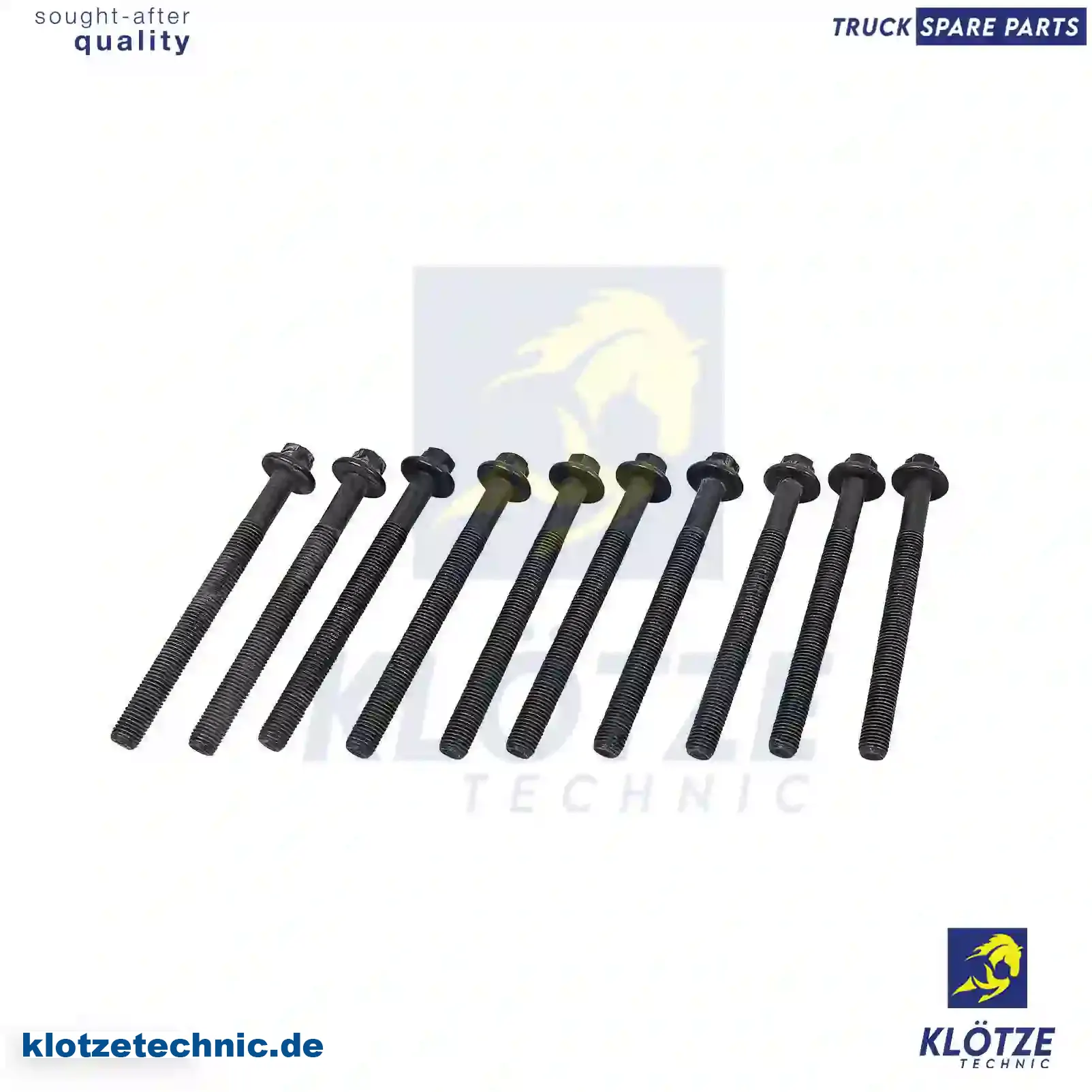 Cylinder head screw kit, 9112240, 11057-00QAB, 4404240, 7701473571, 8200009120 || Klötze Technic Spare Part | Engine, Accelerator Pedal, Camshaft, Connecting Rod, Crankcase, Crankshaft, Cylinder Head, Engine Suspension Mountings, Exhaust Manifold, Exhaust Gas Recirculation, Filter Kits, Flywheel Housing, General Overhaul Kits, Engine, Intake Manifold, Oil Cleaner, Oil Cooler, Oil Filter, Oil Pump, Oil Sump, Piston & Liner, Sensor & Switch, Timing Case, Turbocharger, Cooling System, Belt Tensioner, Coolant Filter, Coolant Pipe, Corrosion Prevention Agent, Drive, Expansion Tank, Fan, Intercooler, Monitors & Gauges, Radiator, Thermostat, V-Belt / Timing belt, Water Pump, Fuel System, Electronical Injector Unit, Feed Pump, Fuel Filter, cpl., Fuel Gauge Sender,  Fuel Line, Fuel Pump, Fuel Tank, Injection Line Kit, Injection Pump, Exhaust System, Clutch & Pedal, Gearbox, Propeller Shaft, Axles, Brake System, Hubs & Wheels, Suspension, Leaf Spring, Universal Parts / Accessories, Steering, Electrical System, Cabin